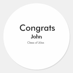 grad boy add name congrats date year text classic round sticker