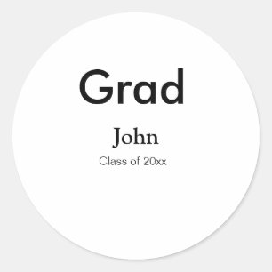 grad boy add name congrats date year text classic round sticker