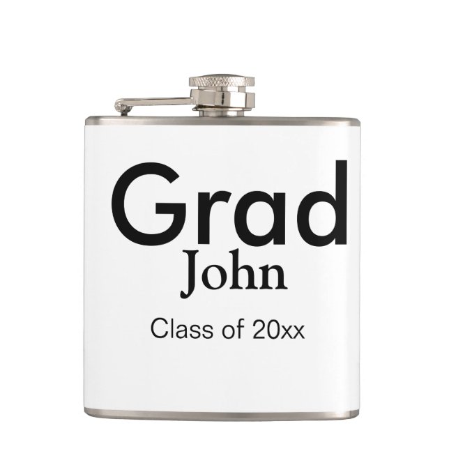 grad boy add name congrats date year text hip flask (Front)