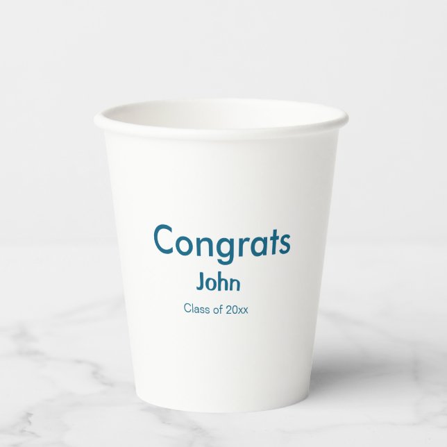 grad boy add name congrats date year text paper cups (Front)