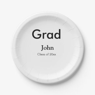 grad boy add name congrats date year text paper plate