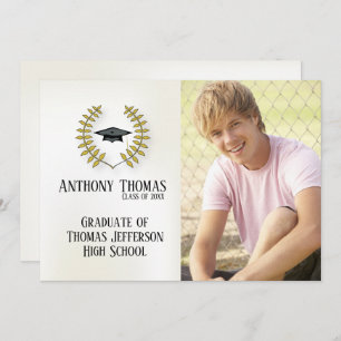 Grad Cap and Leaves Photo Invitation