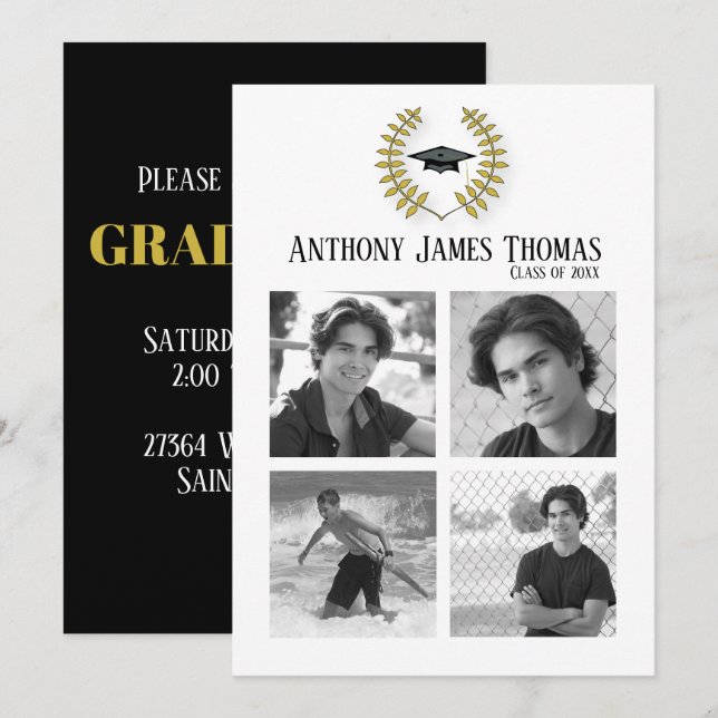 Grad Cap and Leaves Photo Invitation (Front/Back)