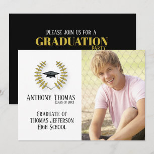 Grad Cap and Leaves Photo Invitation