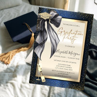 Grad Cap,Black Bow Glass  Blue Metallic Photo