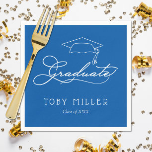 Grad Cap Blue Graduation Napkin