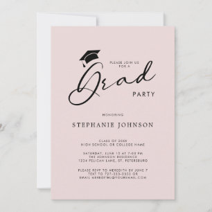 Grad Cap Chic Modern Calligraphy Graduation Party  Invitation