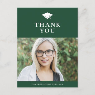 Grad Cap Classic Green Graduation Thank You Postcard
