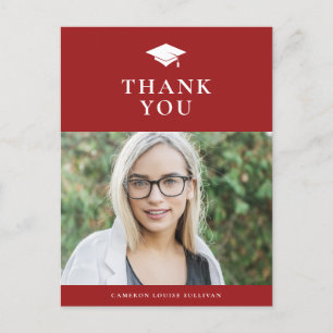 Grad Cap Classic Red Graduation Thank You Postcard