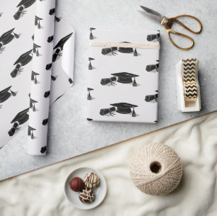 Grad Cap Diploma (Black) Graduation Wrapping Paper