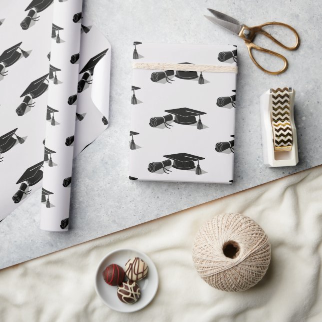 Grad Cap Diploma (Black) Graduation Wrapping Paper (Crafts)