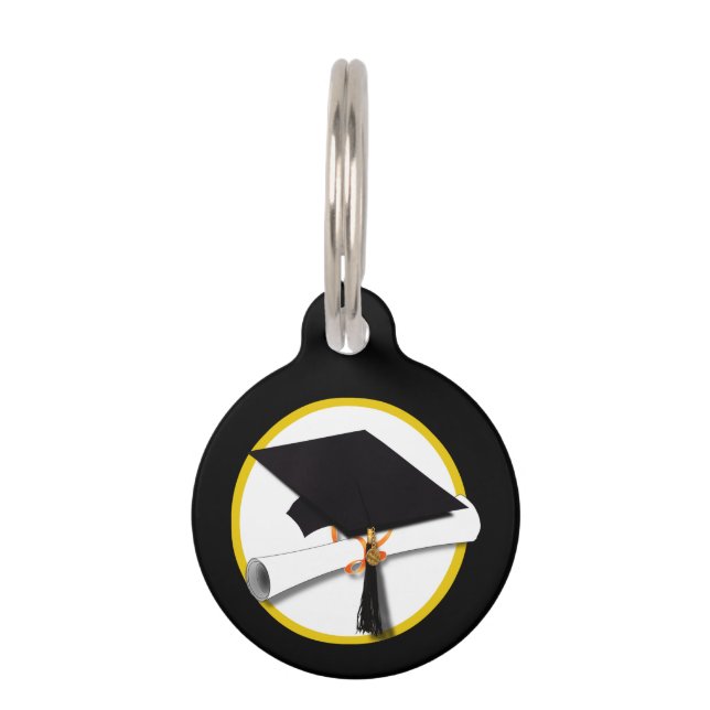 Grad Cap & Diploma - Black Pet Tag (Front)