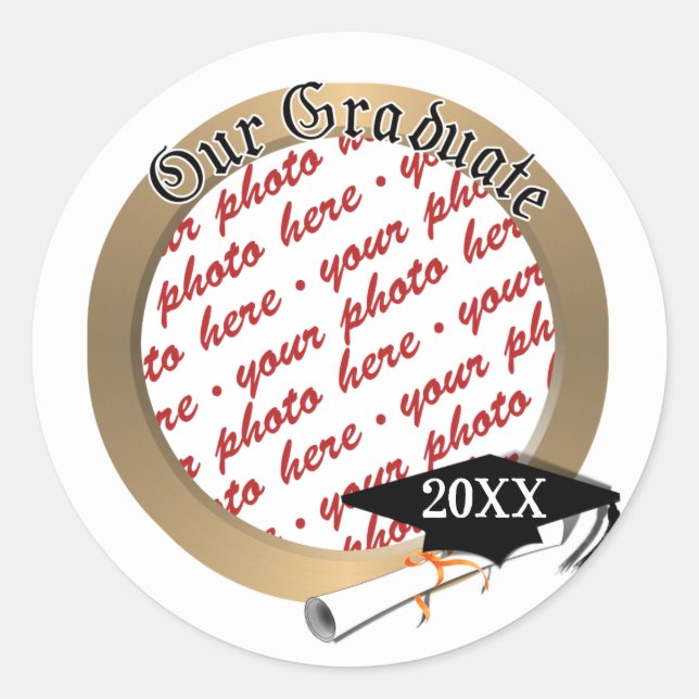 Grad Cap Diploma Photo Graduation Classic Round Sticker (Front)