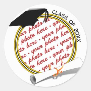 Grad Cap Diploma Photo Graduation Classic Round Sticker