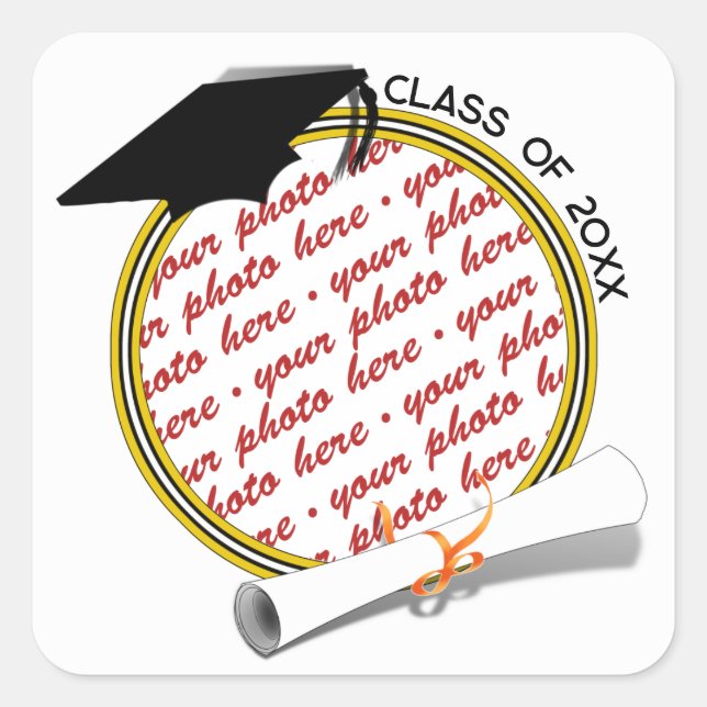 Grad Cap Diploma Photo Graduation Square Sticker (Front)