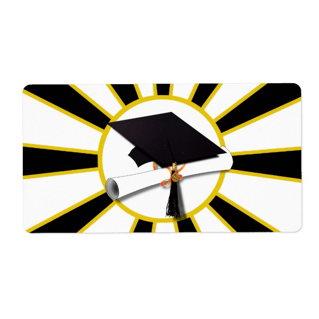 Grad Cap & Diploma w/School Colours Black and Gold (Front)