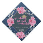 Grad Cap,Floral,Navy Blue Wood Graduation Cap