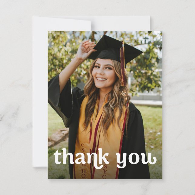Grad cap Gold tassel Vertical Photo Graduation  Thank You Card (Front)