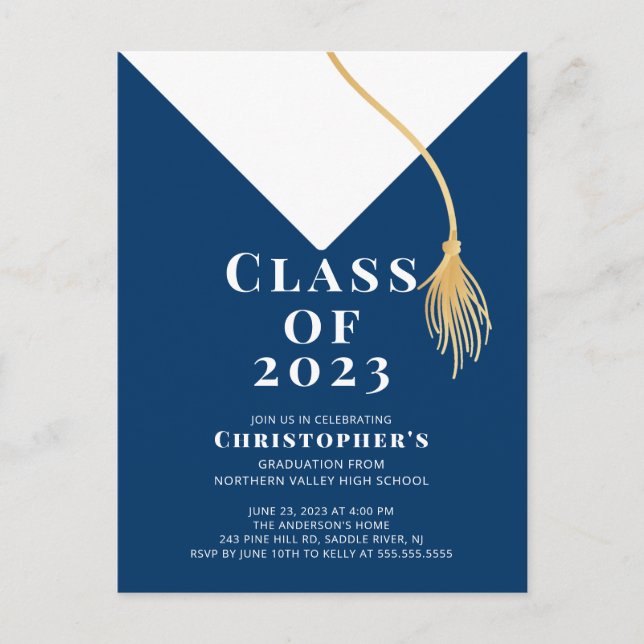 Grad Cap Graduation Party Invitation Postcard (Front)