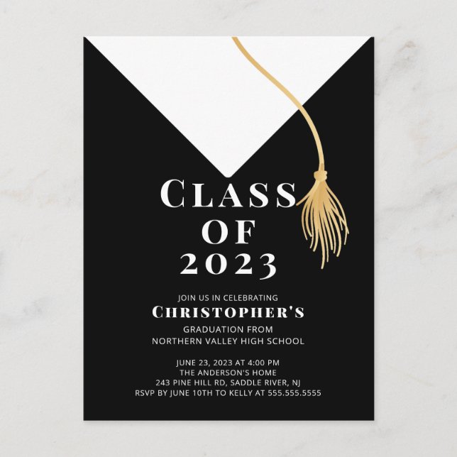 Grad Cap Graduation Party Invitation Postcard (Front)