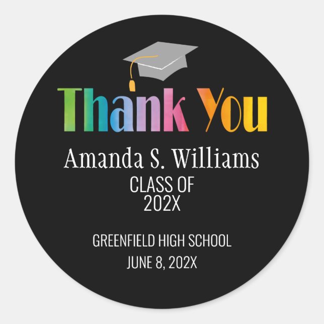 Grad Cap Graduation Thank You Classic Round Sticker (Front)