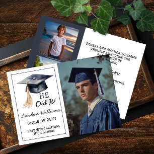 Grad Cap He Did It 3 Photo Graduation  Announcement