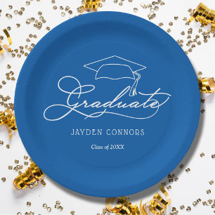 Grad Cap on Blue Graduation Paper Plate