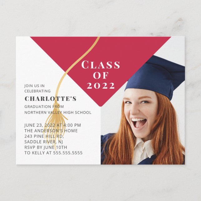 Grad Cap Photo Graduation Invitation (Front)