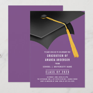 Grad Cap Purple Graduation Party Invitation