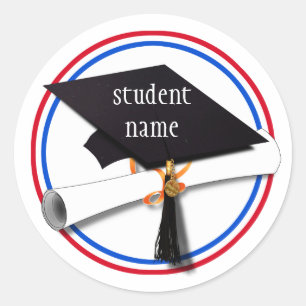 Grad Cap - Red & Blue School Colours Classic Round Sticker