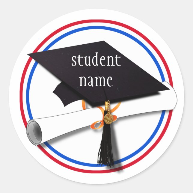 Grad Cap - Red & Blue School Colours Classic Round Sticker (Front)