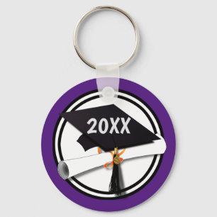 Grad Cap School Colours Black Purple Key Ring