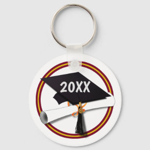 Grad Cap School Colours Gold and Red Key Ring