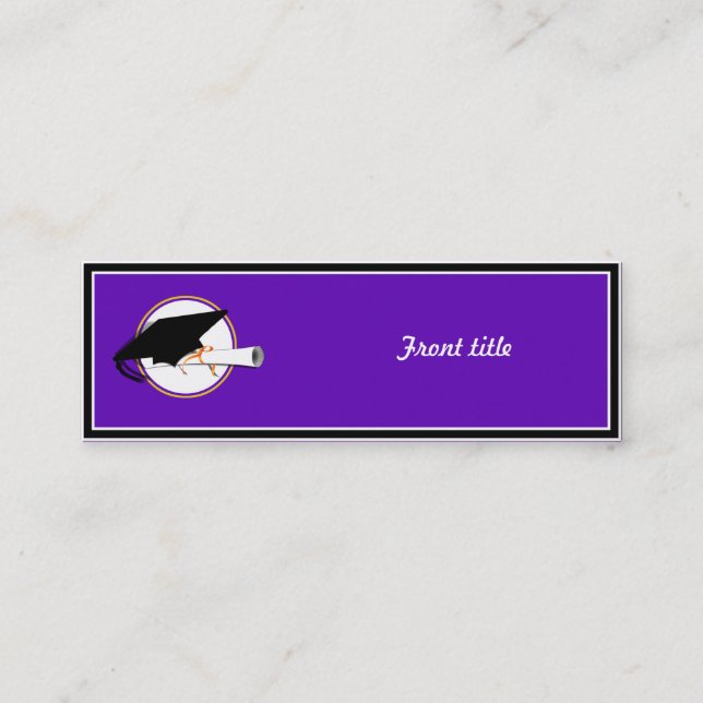 Grad Cap School Colours Purple Mini Business Card (Front)