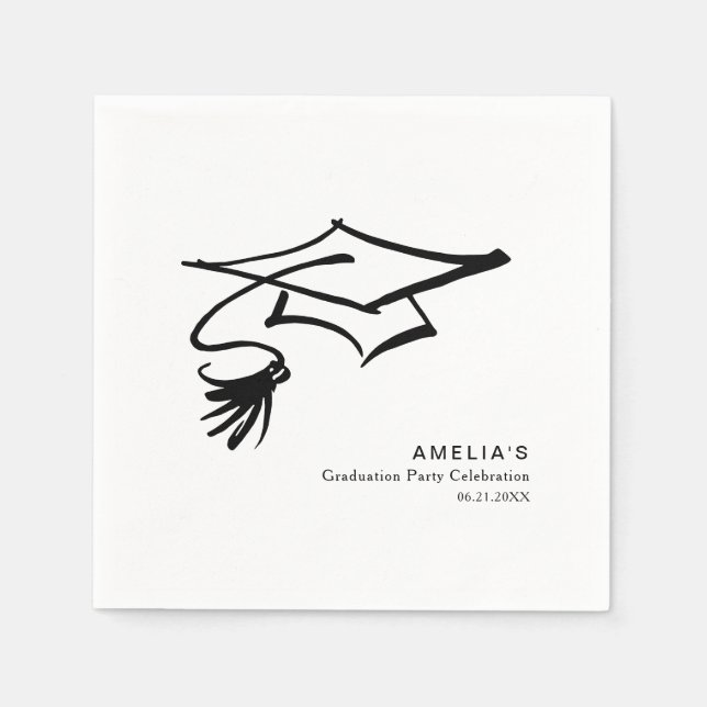 Grad Cap Simple Modern Graduation Party Napkin (Front)