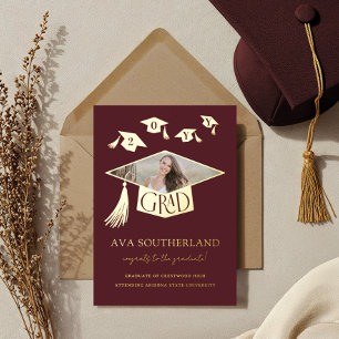Grad Cap Tassel Photo Graduation Foil Announcement