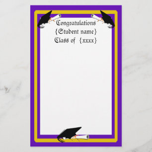 Grad Cap Tilt & Diploma  w/ Colours Purple & Gold Stationery