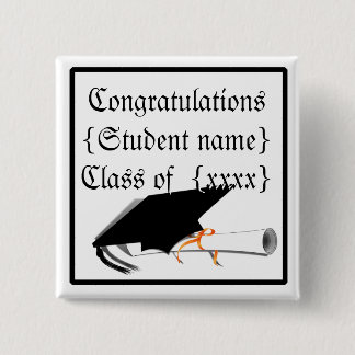 Grad Cap Tilt w/ School Colours 15 Cm Square Badge