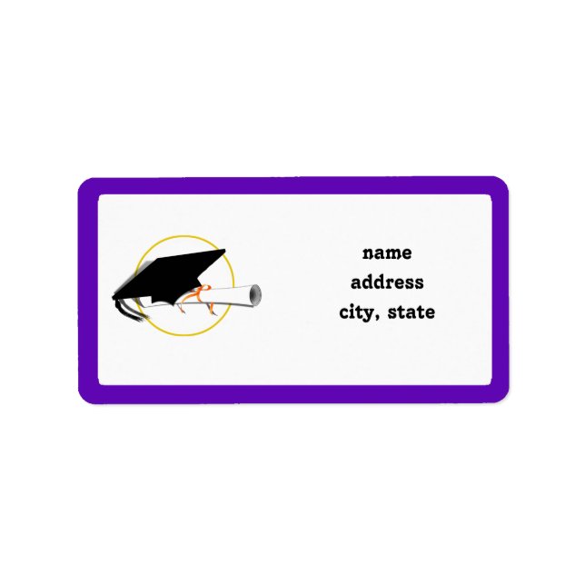 Grad Cap Tilt w/ School Colours Purple And Gold Label (Front)