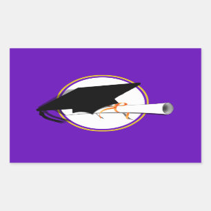 Grad Cap Tilt w/ School Colours Purple And Gold Rectangular Sticker