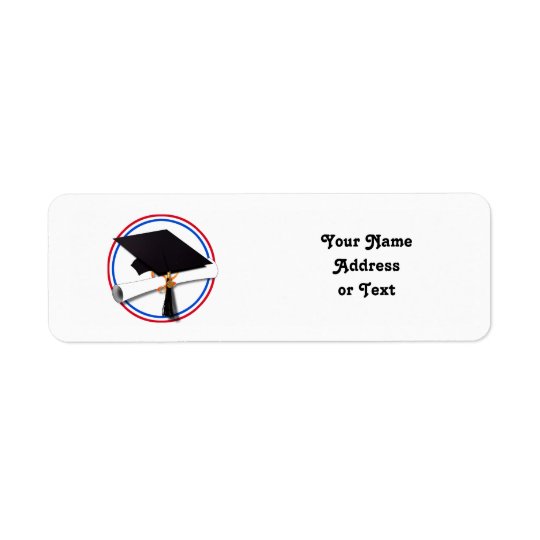 Grad Cap w/Diploma - Red & Blue School Colours Return Address Label