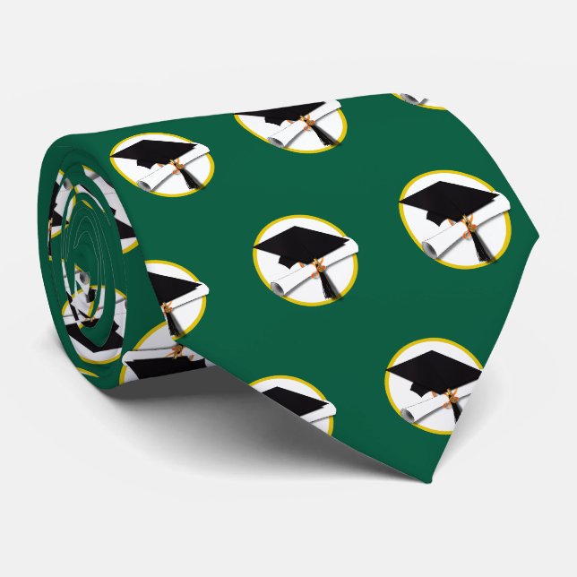 Grad Cap w/Diploma School Colors Graduation Tie (Rolled)