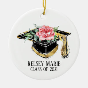 Grad Cap With Flowers Graduation Keepsake Ceramic Tree Decoration