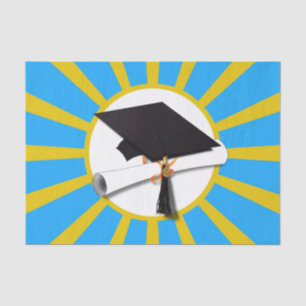Grad Cap with Lt Blue and Gold Graduation Tissue Paper