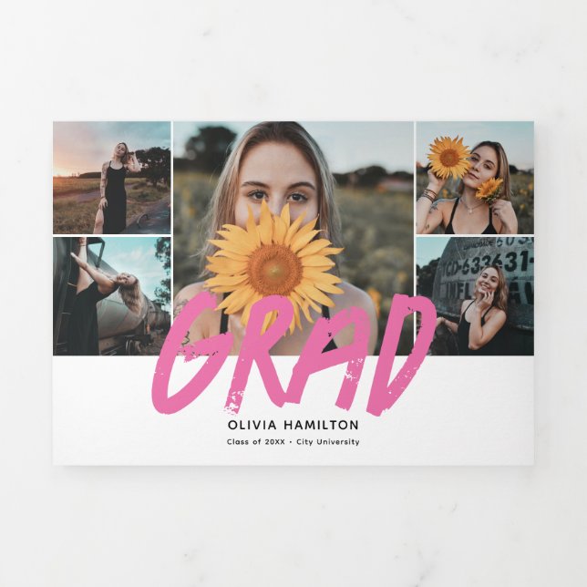Grad Casual Brush Photo Tri-Fold Announcement (Cover)