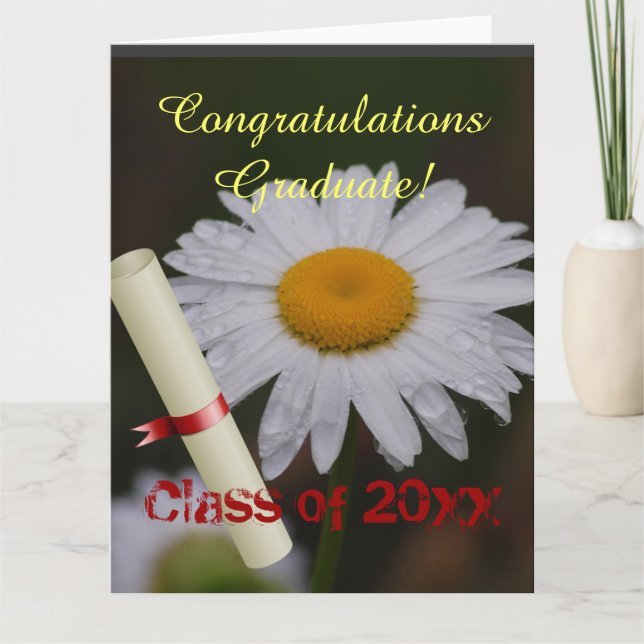 Grad Class Fancy Personalise Name Floral Daisy Card (Front)