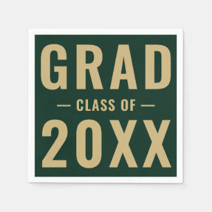Grad class of 2023 dark green and gold typography napkin