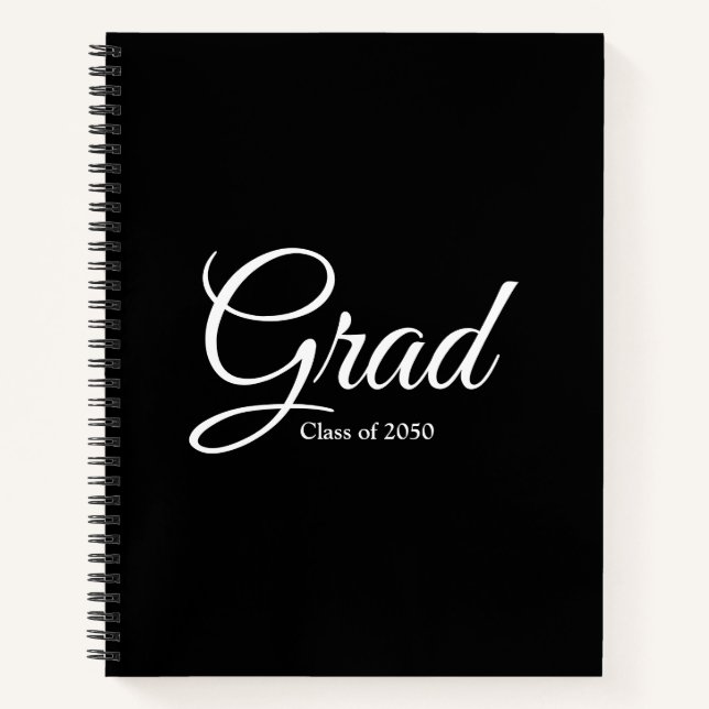 Grad class of 2024 black custom script elegant notebook (Front)