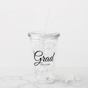Grad class of 2024 black custom script text acrylic tumbler