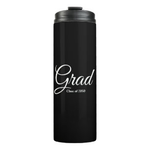 Grad class of 2024 black solid custom script text  thermal tumbler